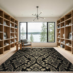 Black Gold Damask Flourish Rug