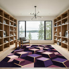 Geometric Isometric Purple and Gold Cube Rug