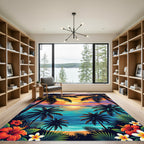Tropical Sunset Palm Tree Beach Landscape Rug