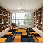 Modern Geometric Grid in Black and Amber Rug
