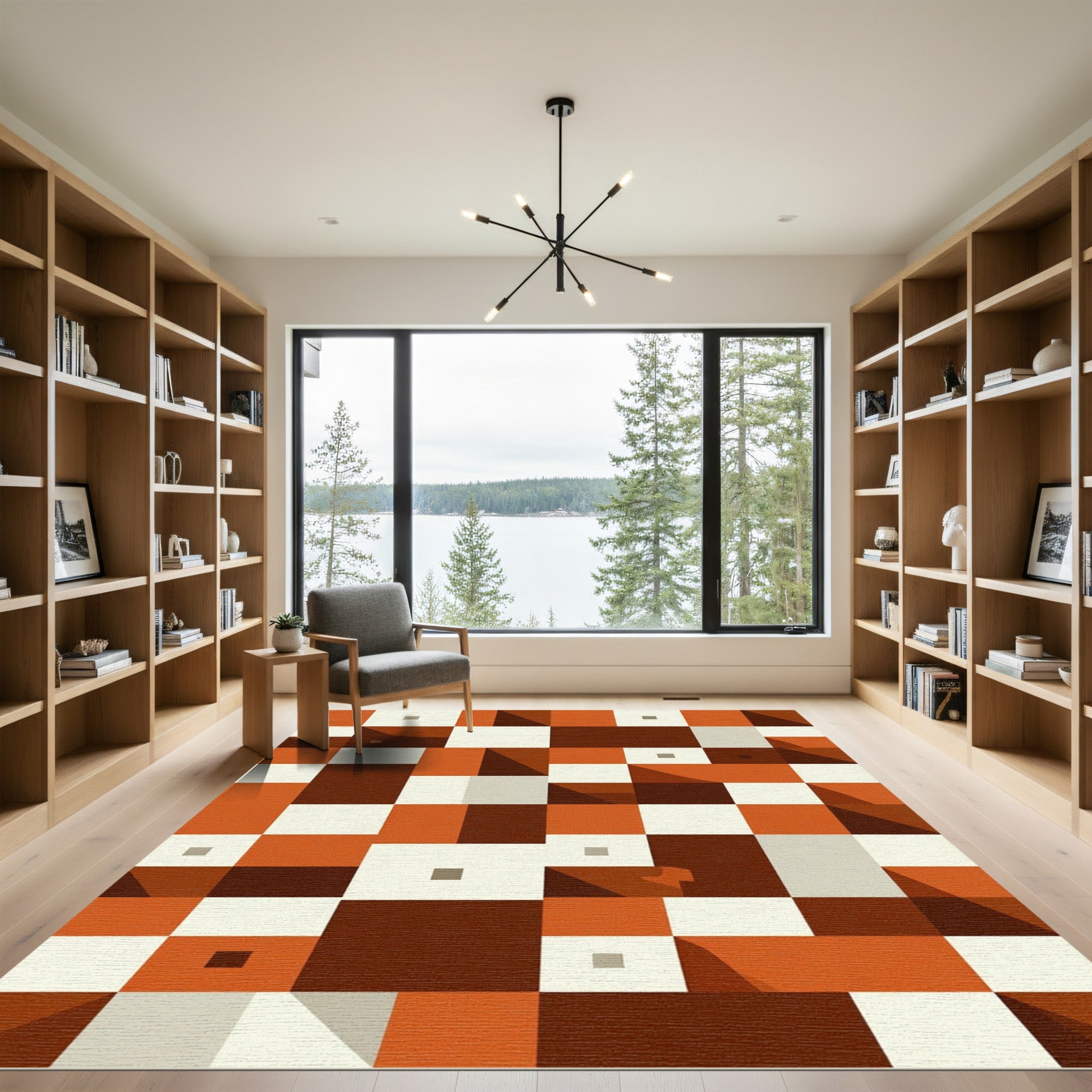 Mid Century Terracotta Geometric Block Rug