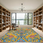 Golden Ochre Carnation Damask Floral Scroll Rug