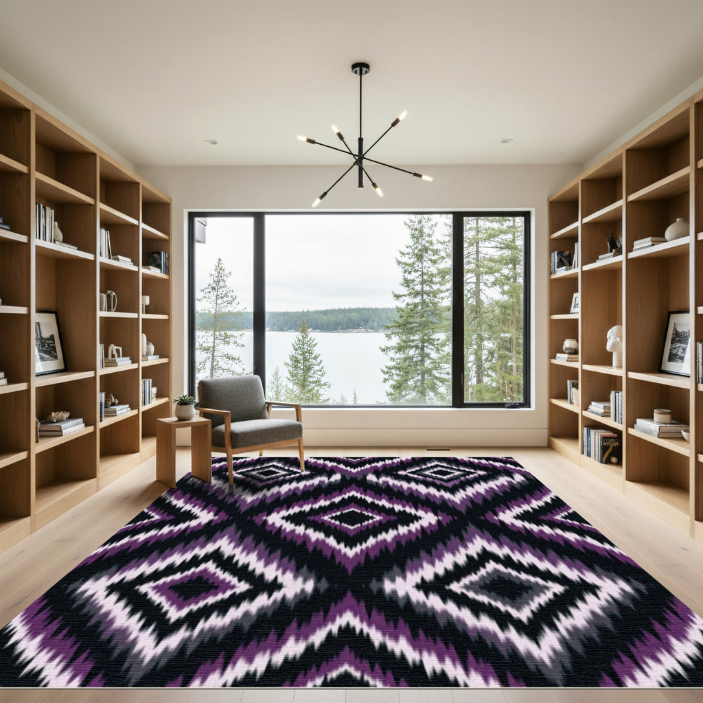 Dark Purple Ikat Diamond Geometric Rug