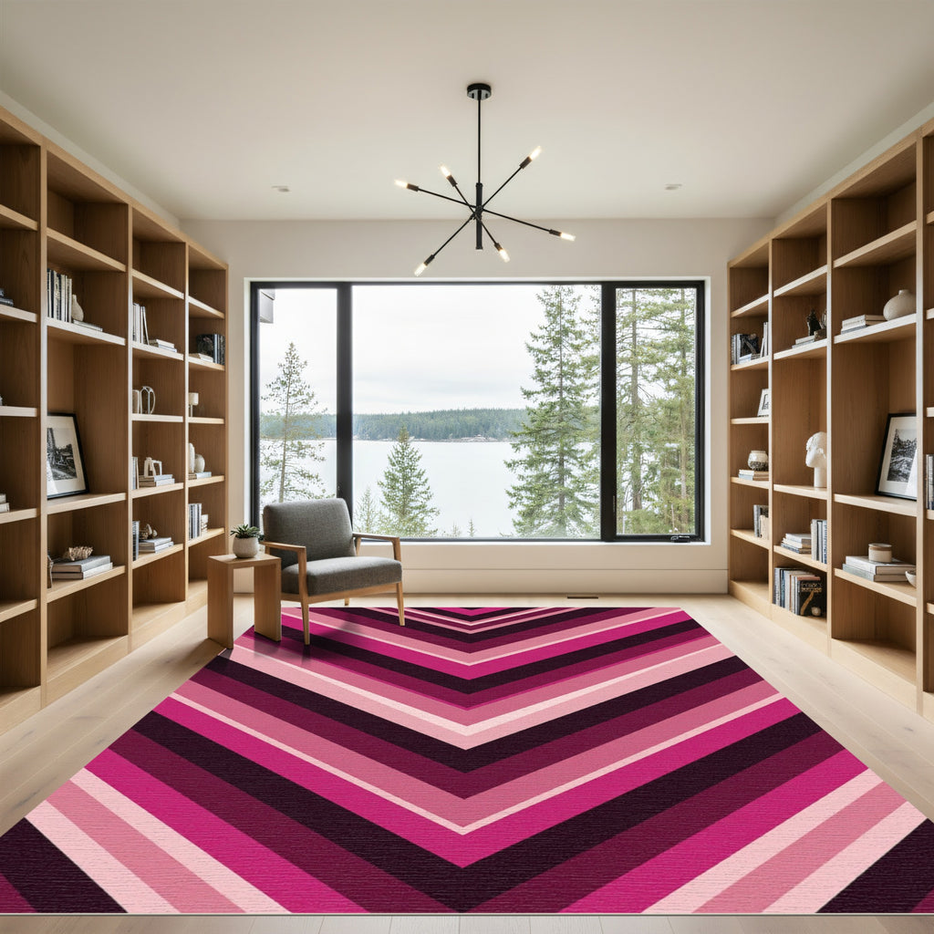 Magenta Chevron Striped Geometric Rug