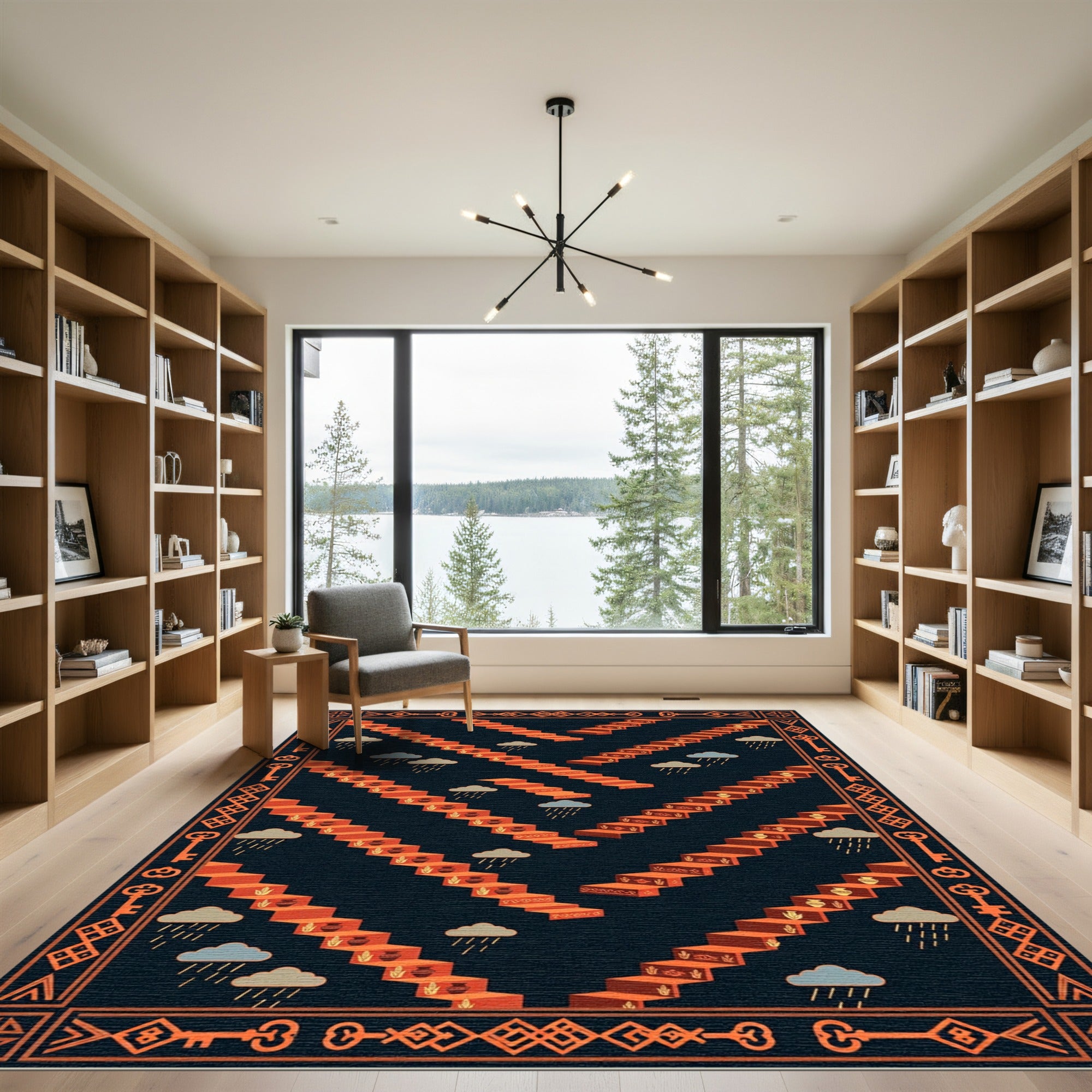 Geometric Staircase Terracotta Abstract Art Rug