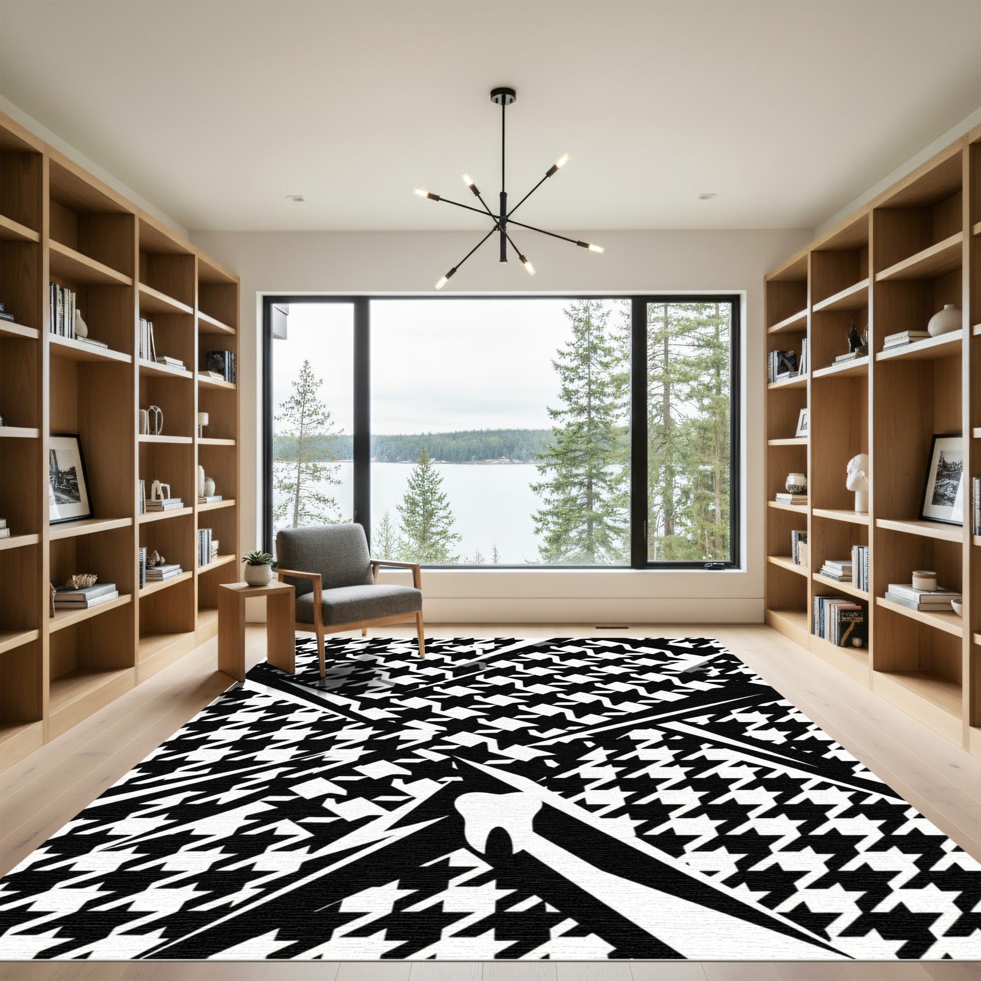 Bold Black and White Houndstooth Abstract Rug