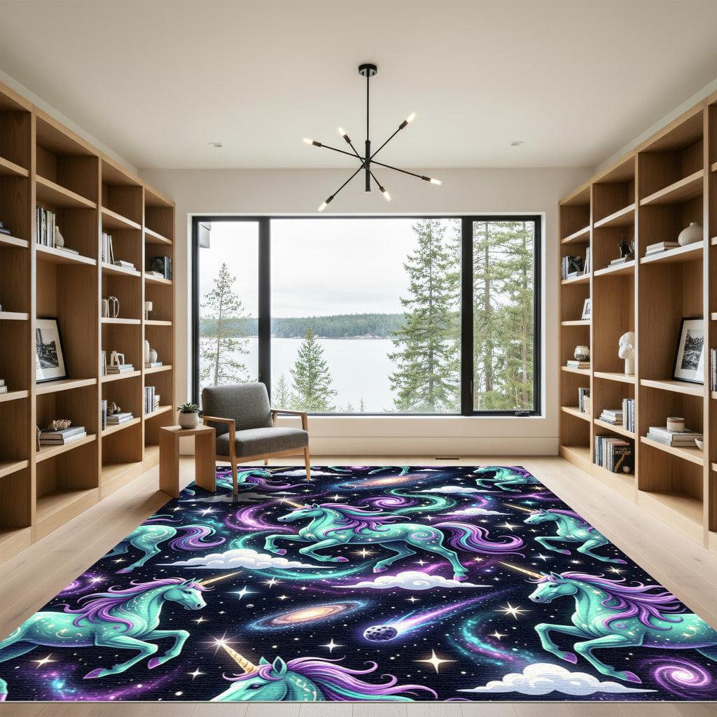Whimsical Cosmic Unicorn Galaxy Starry Night Rug