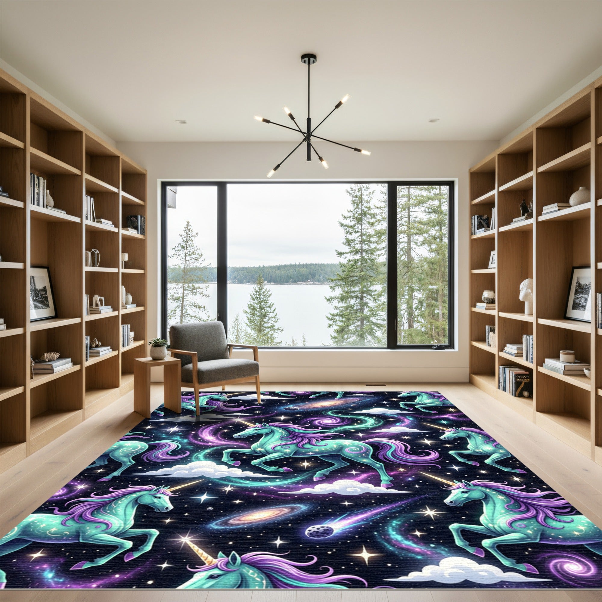 Whimsical Cosmic Unicorn Galaxy Starry Night Rug