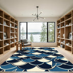 Navy Blue Scalloped Mermaid Scale Rug