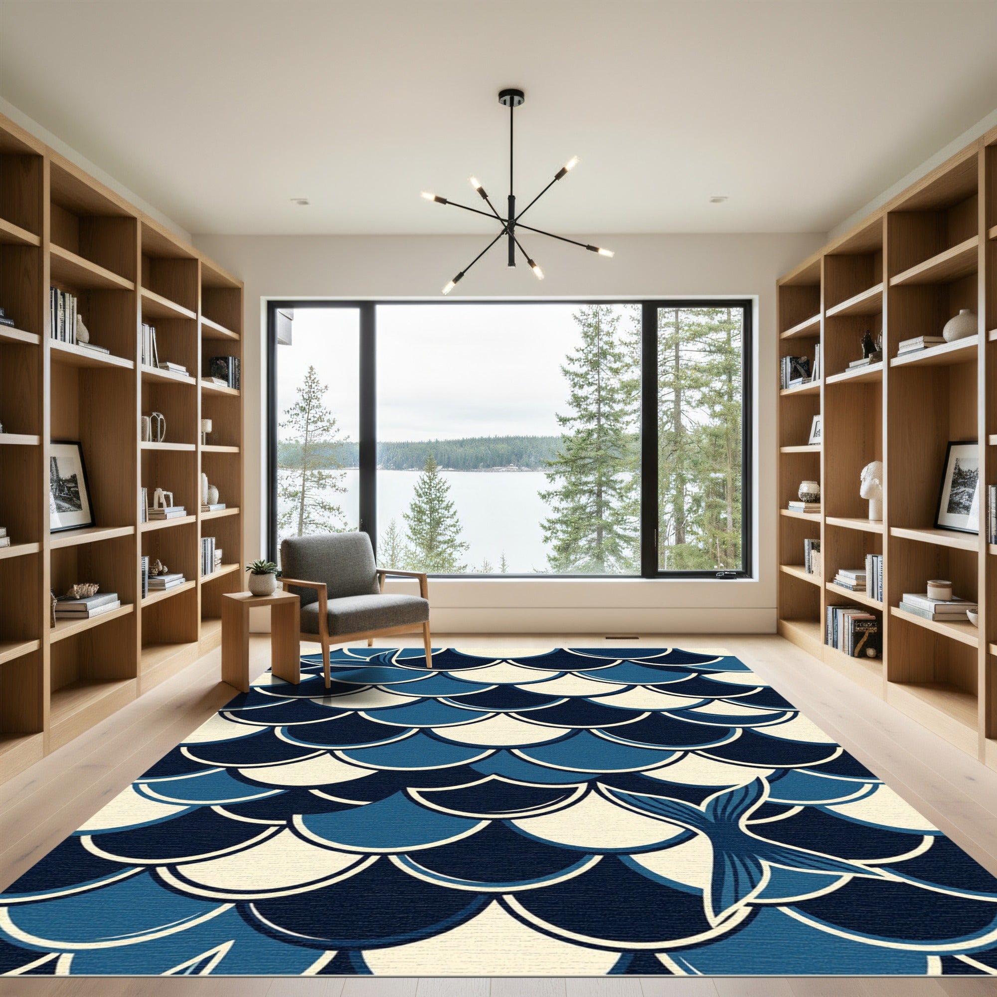 Navy Blue Scalloped Mermaid Scale Rug