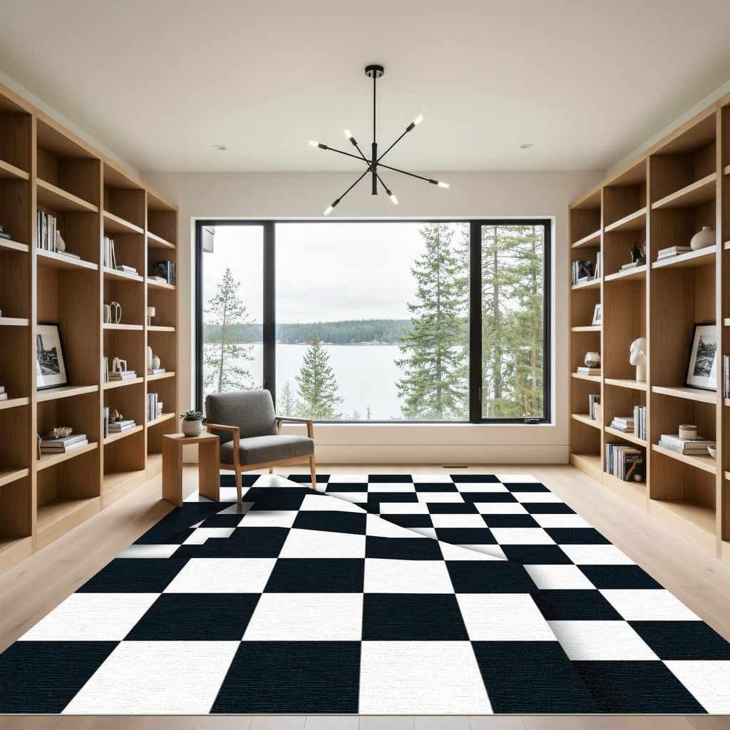 Monochrome Checkerboard Fold Graphic Rug