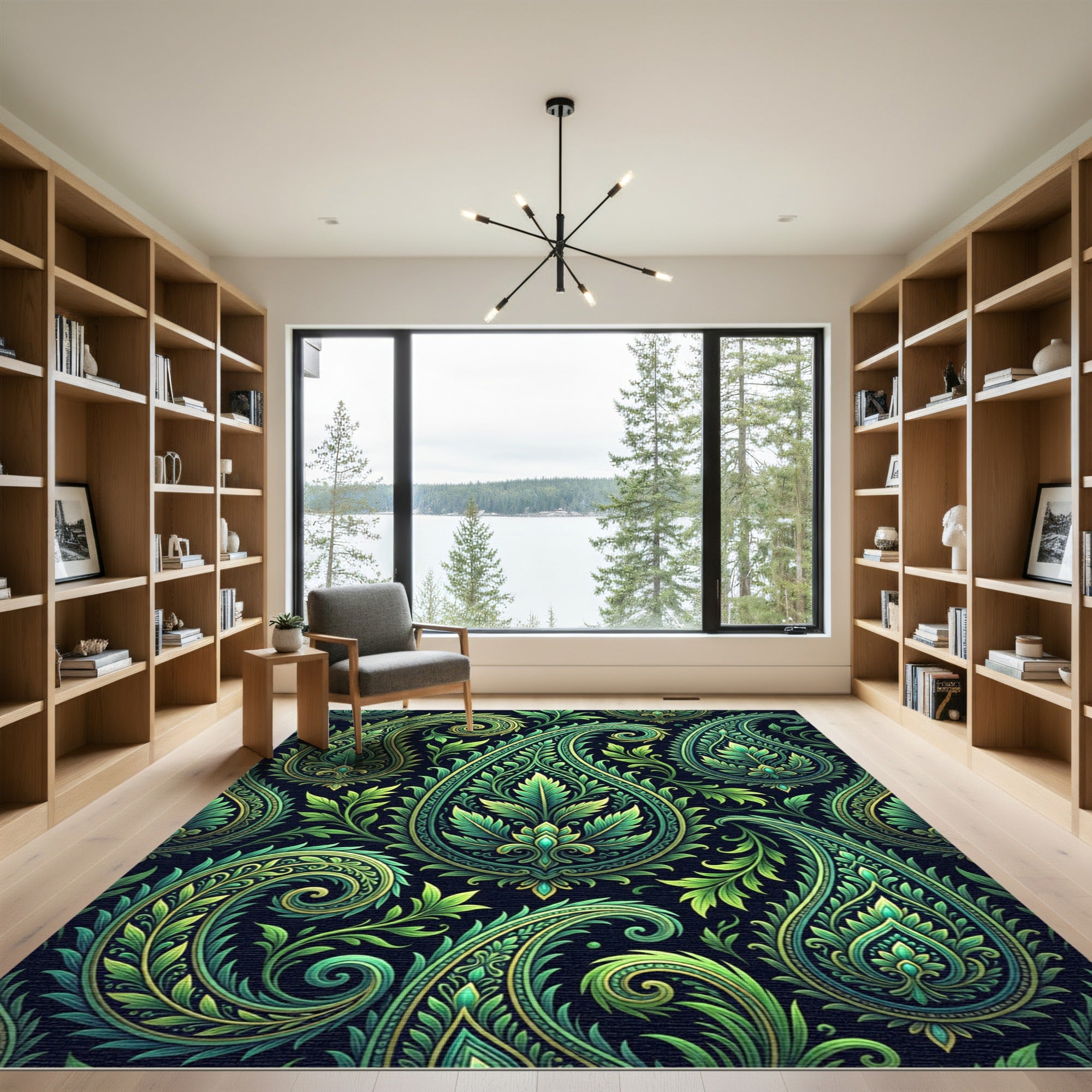 Emerald Green Intricate Paisley Floral Rug