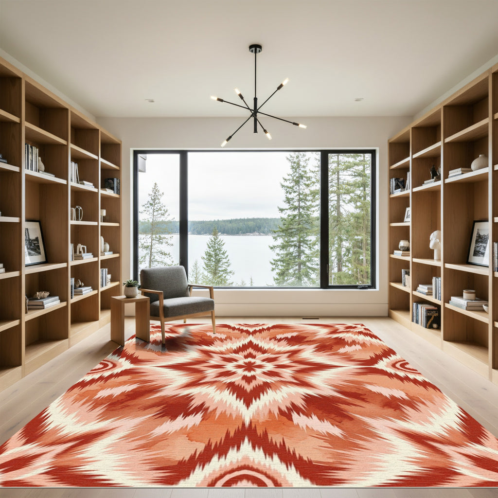 Terracotta Ikat Starburst Geometric Rug