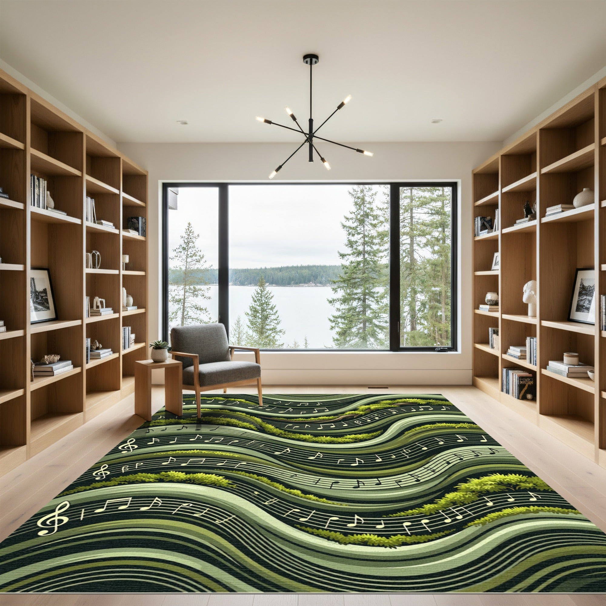 Verdant Musical Waves With Foliage Rug