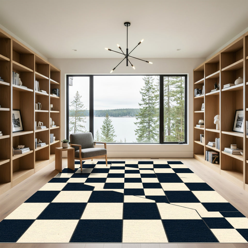 Modern Minimalist Black and White Checkered Abstract Rug