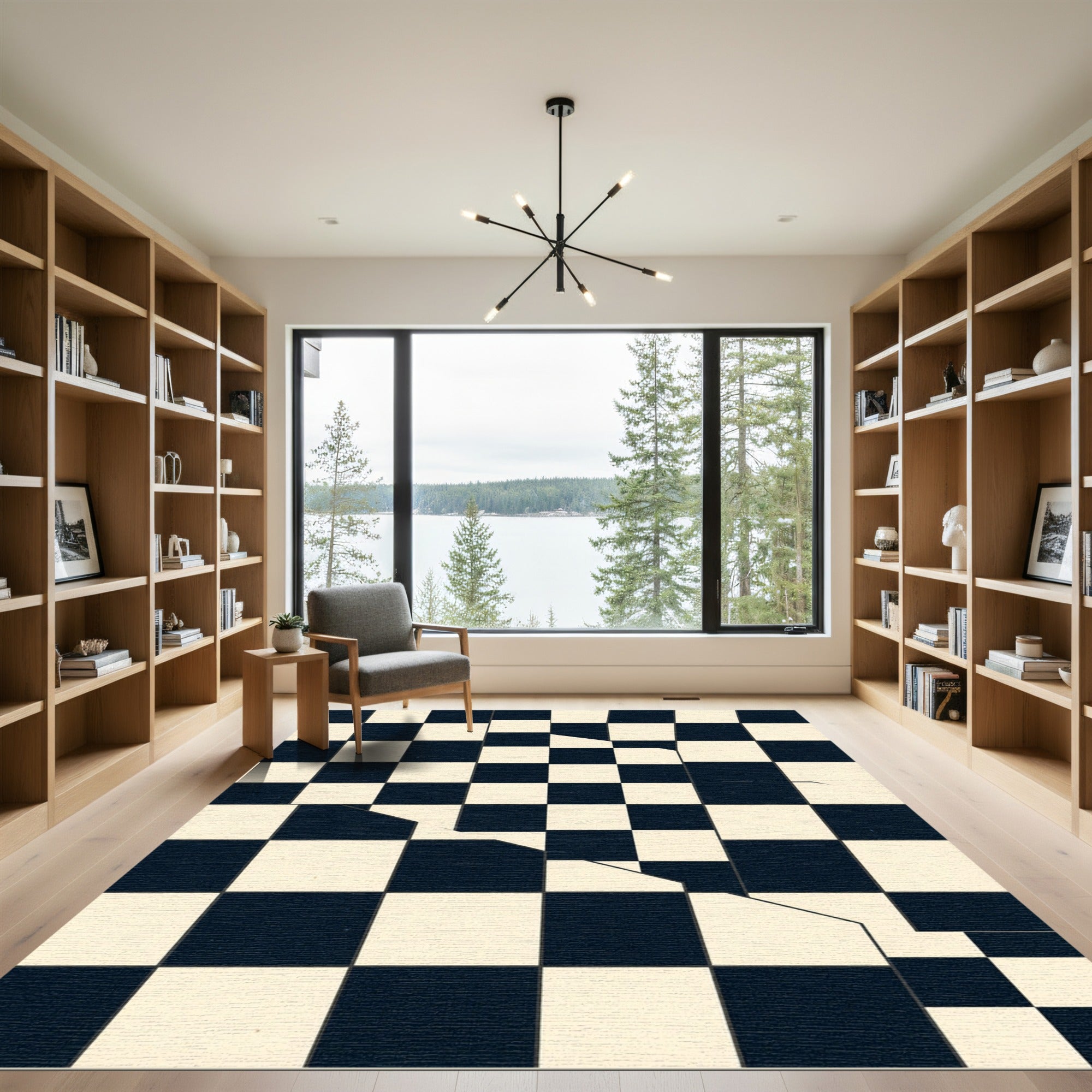 Modern Minimalist Black and White Checkered Abstract Rug
