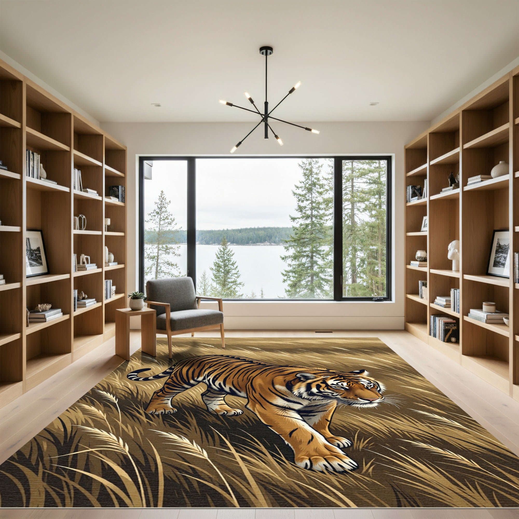 Golden Tiger Amidst Tall Grasses Rug