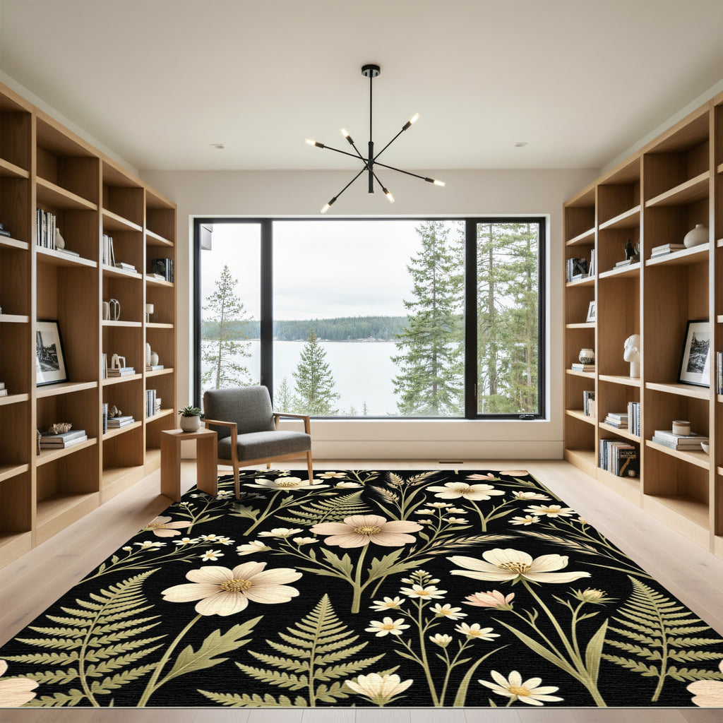 Cream Floral Fern Field Arrangement Rug