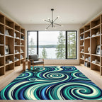 Oceanic Teal Swirl Abstract Fluid Rug