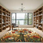 Golden Poppy and Wheat Floral Bouquet Rug