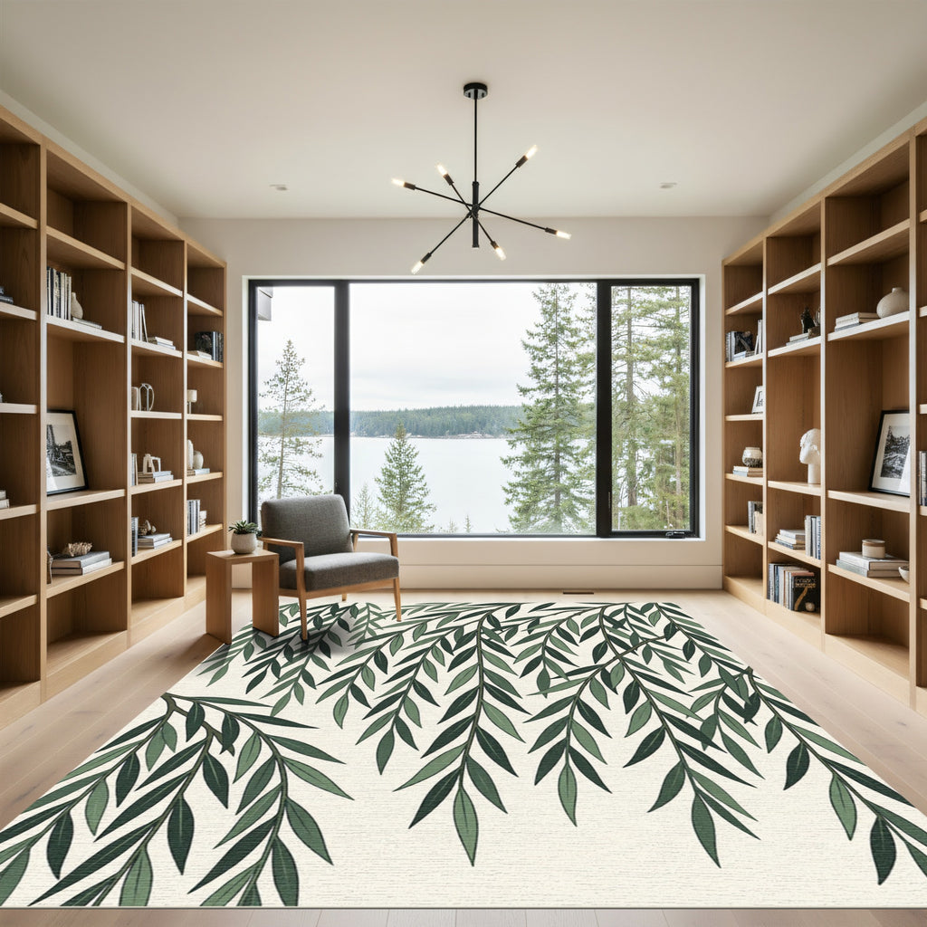 Elegant Green Willow Branch Botanical Rug