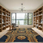 Elegant Navy and Gold Mandalas Rug