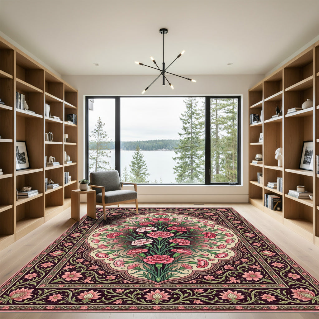 Rich Pink Floral Medallion Bouquet Rug