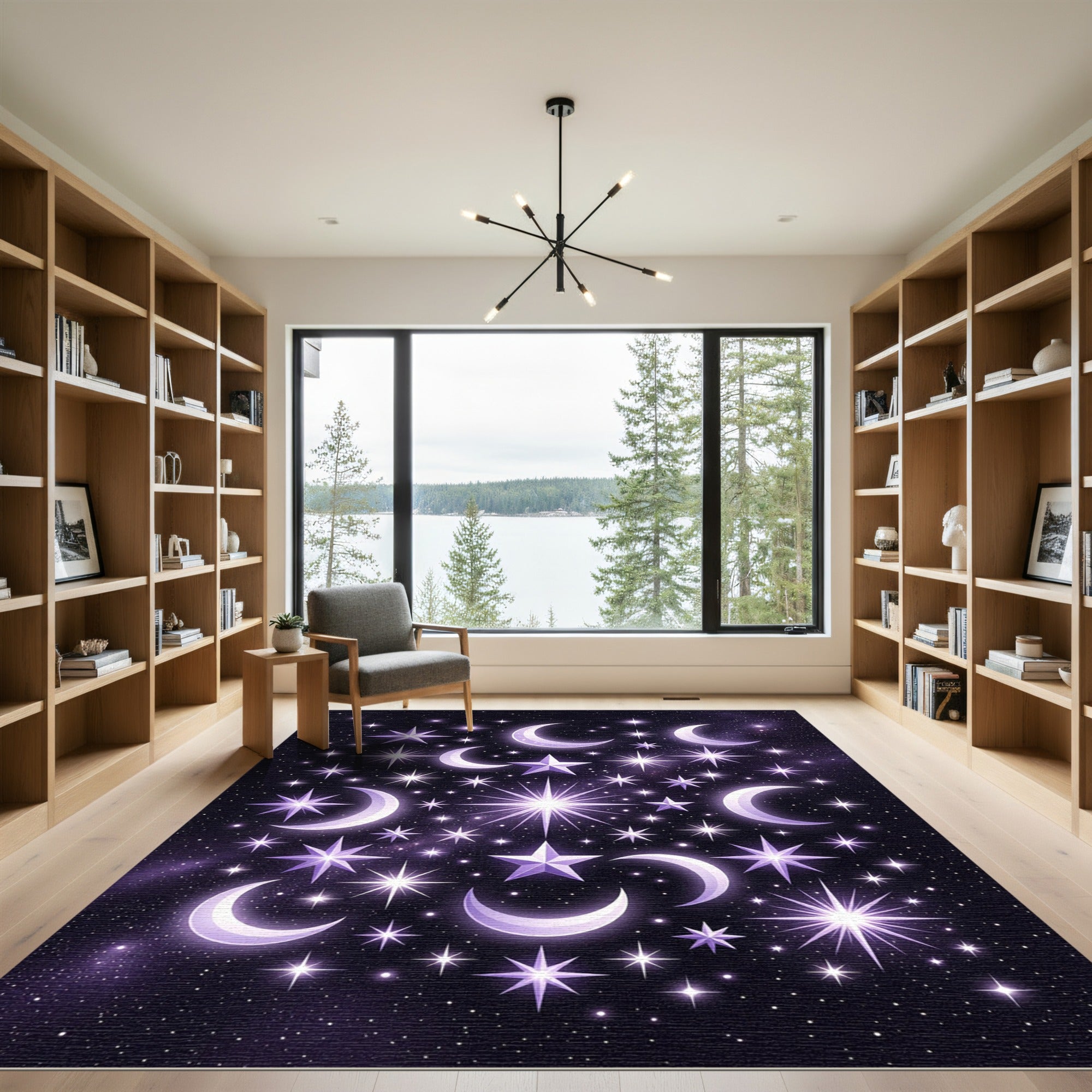 Celestial Purple Crescent Moon Starry Sky Rug