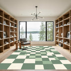 Sage Green Geometric Pixelated Checkered Grid Rug
