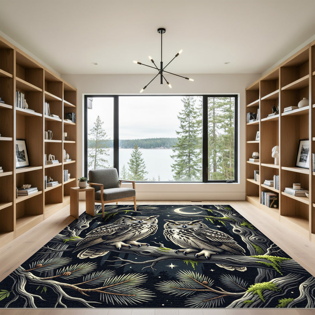 Midnight Forest Owl Lunar Triptych Rug