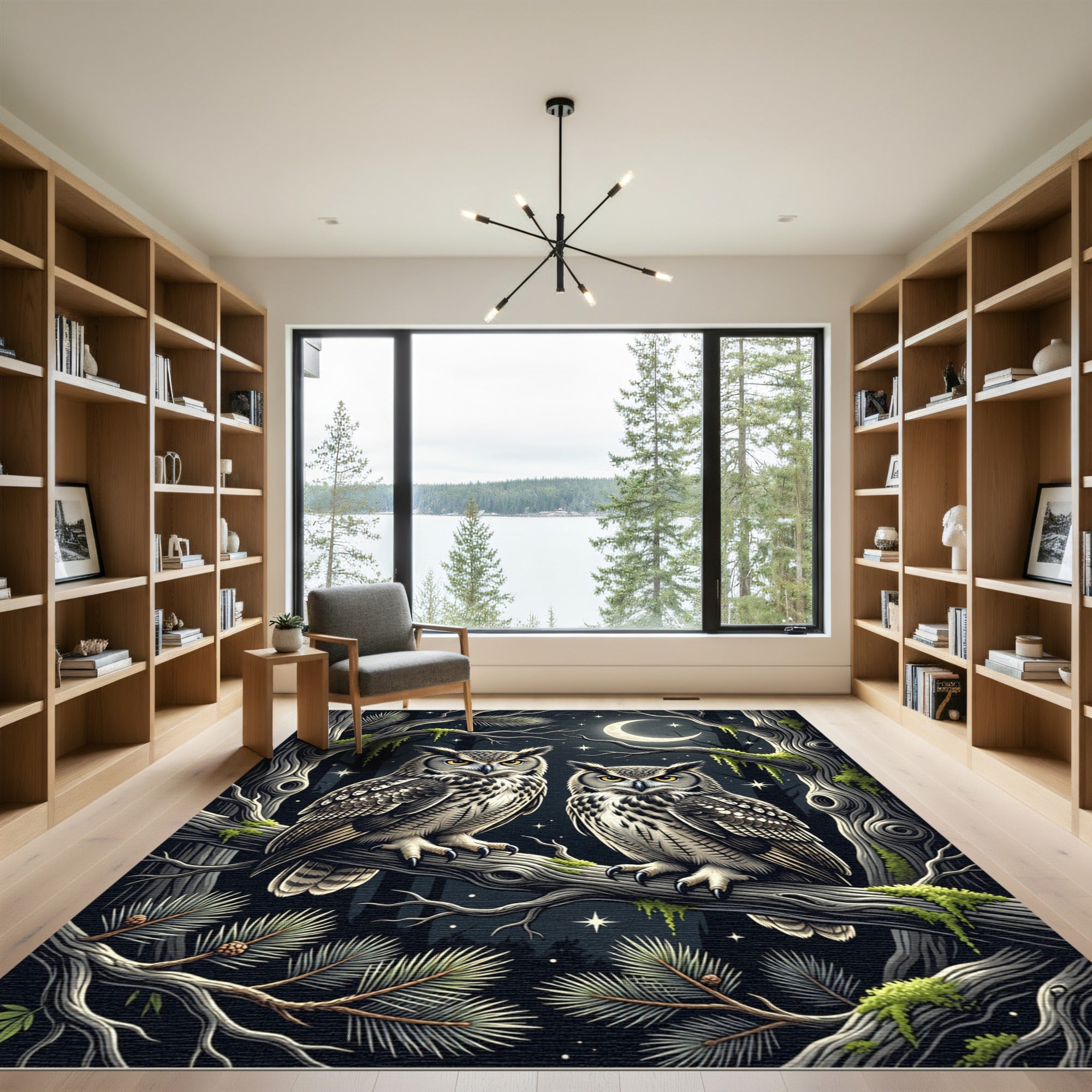 Midnight Forest Owl Lunar Triptych Rug