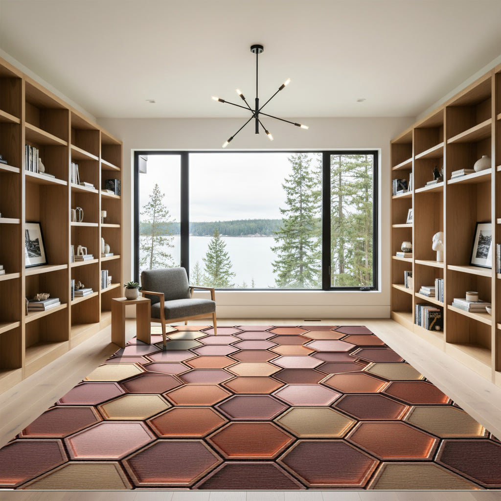 Rose Gold Hexagonal Tessellation Rug