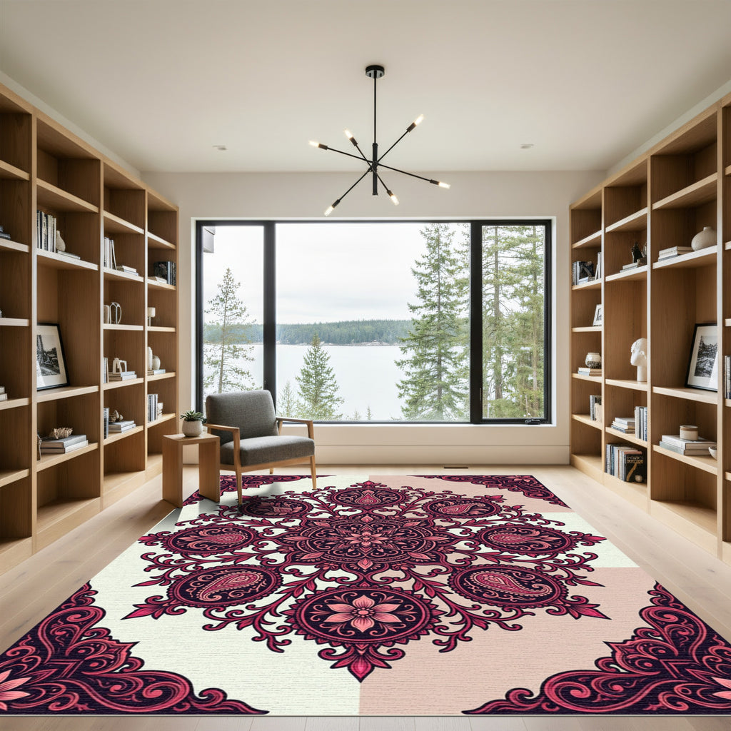 Burgundy Paisley Floral Mandala Medallion Rug