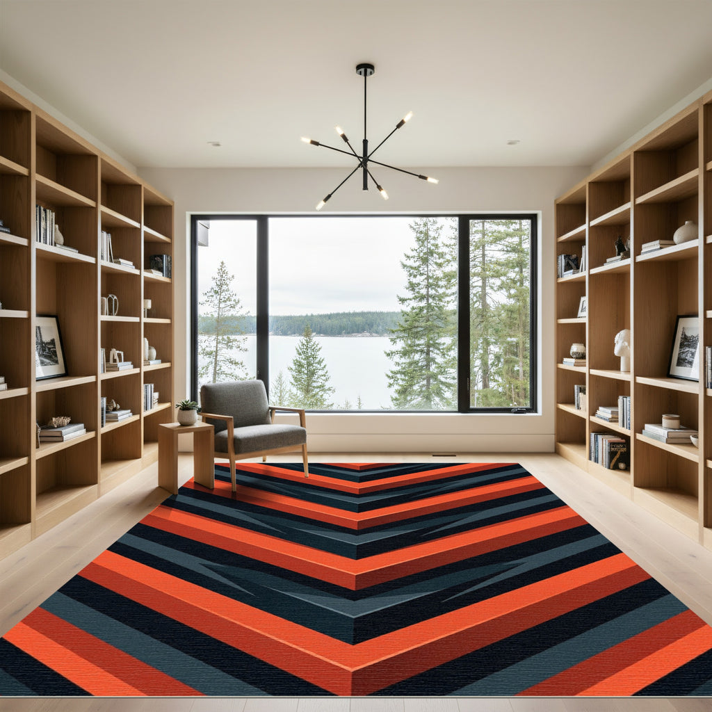 Bold Geometric Orange and Charcoal Chevrons Rug