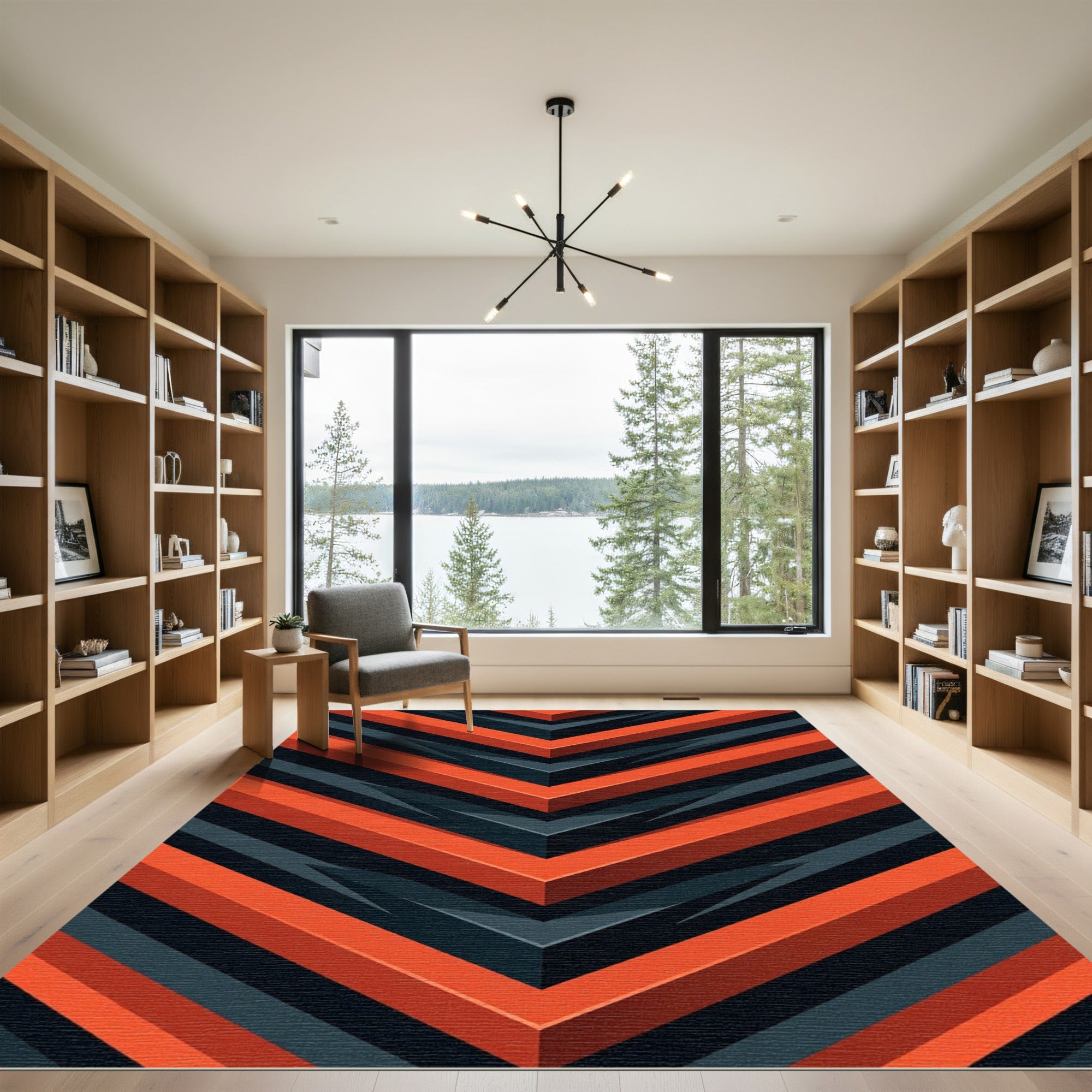 Bold Geometric Orange and Charcoal Chevrons Rug
