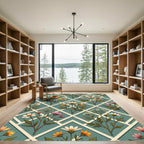 Floral Lattice Teal Meadow Garden Rug