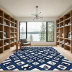 Navy Nautical Scottish Terrier Plaid Rug
