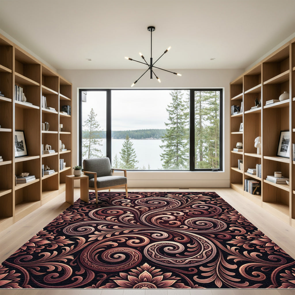 Ornate Scrollwork Floral Bronze Rug