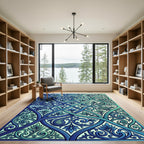 Ethereal Blue Teal Intertwined Leaf Scroll Rug