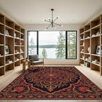 Crimson Red Golden Floral Medallion Rug