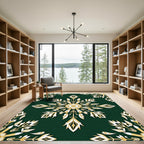 Emerald Green Golden Leaf Medallion Rug
