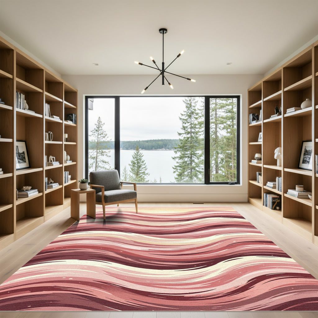 Rose Gold Abstract Wave Stripes Rug