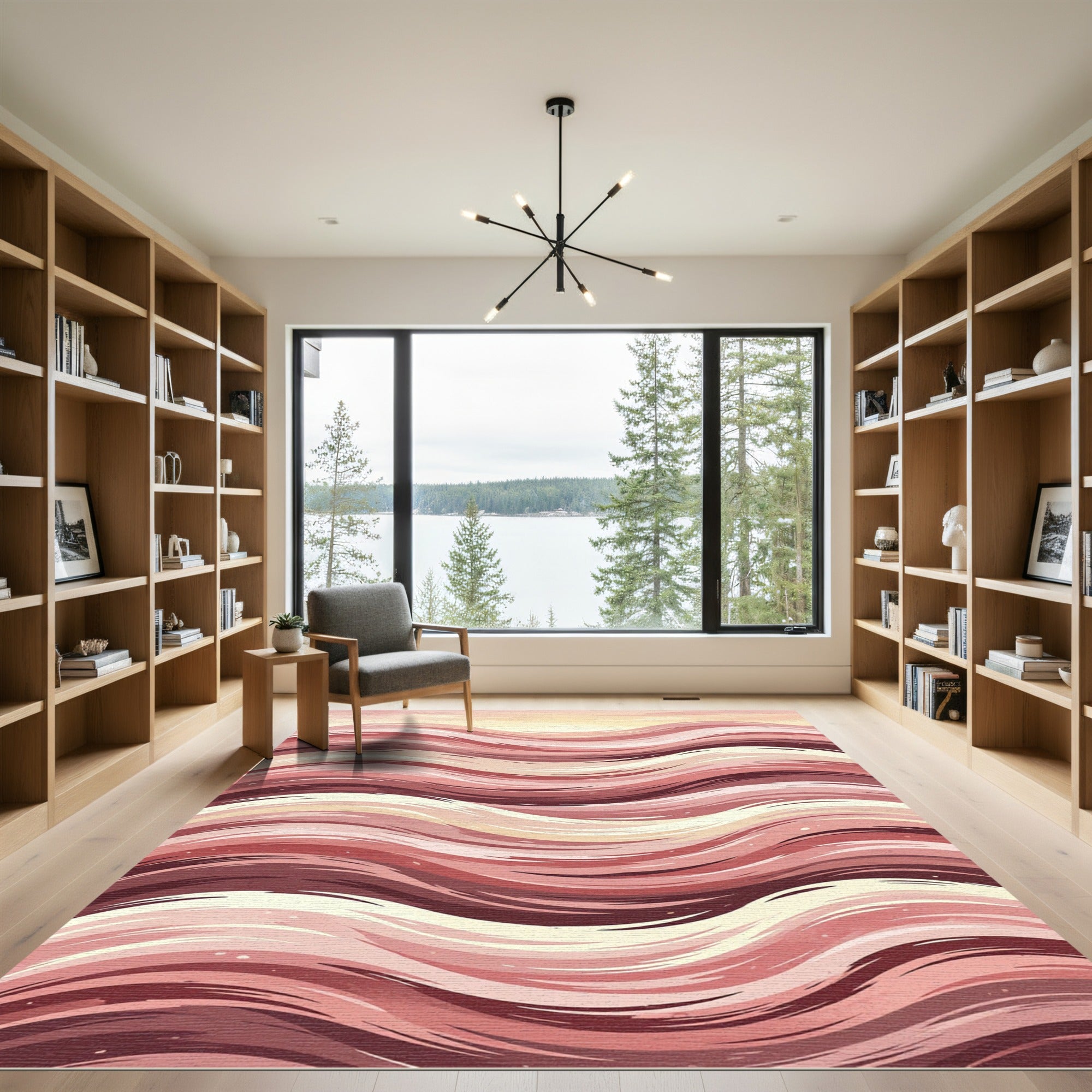 Rose Gold Abstract Wave Stripes Rug