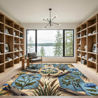 Rustic Botanical Blue Floral Wheat Rug
