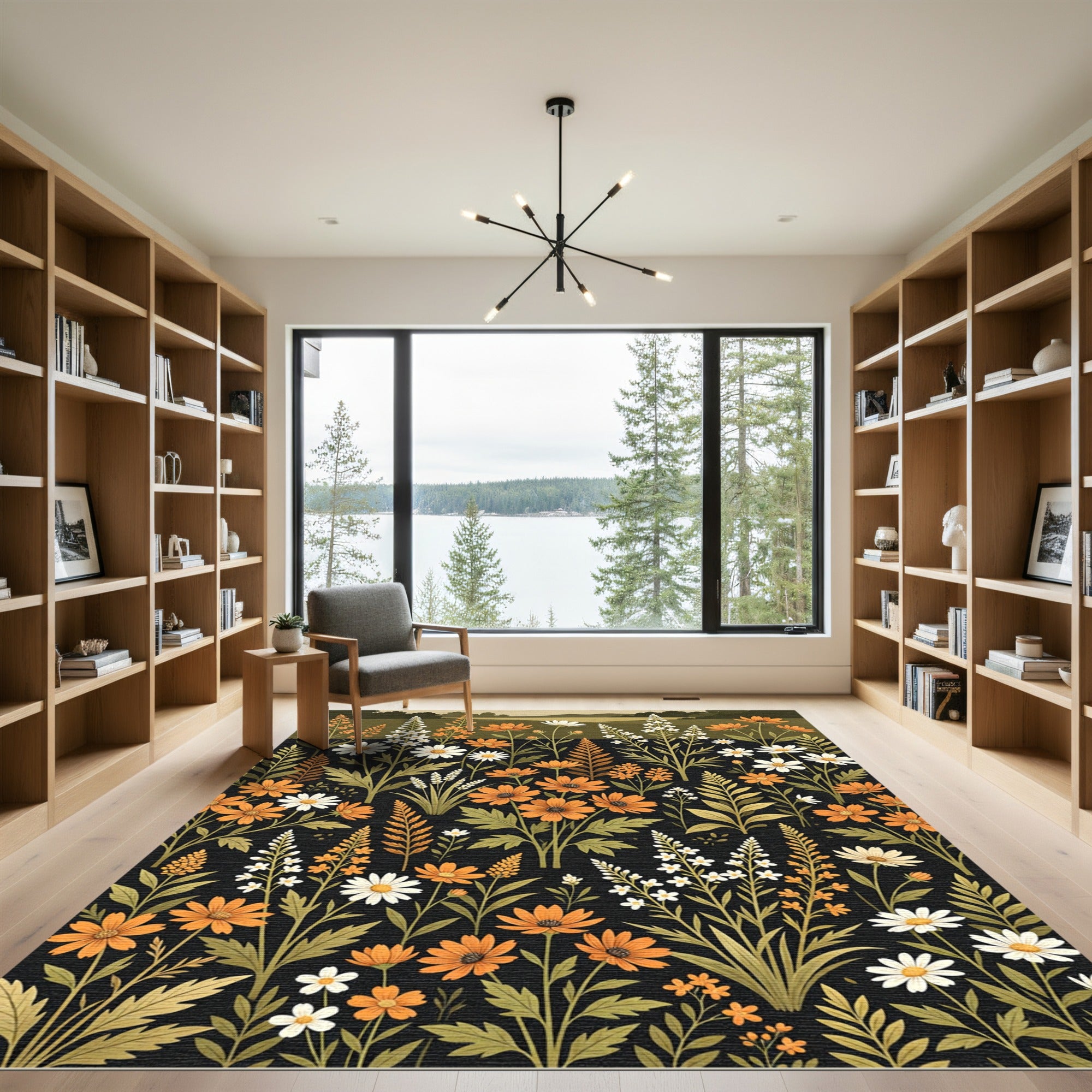 Wildflower Meadow Orange White Black Rug