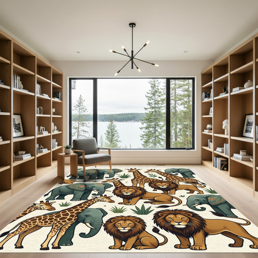 Safari Animals Jungle Savanna Illustration Rug