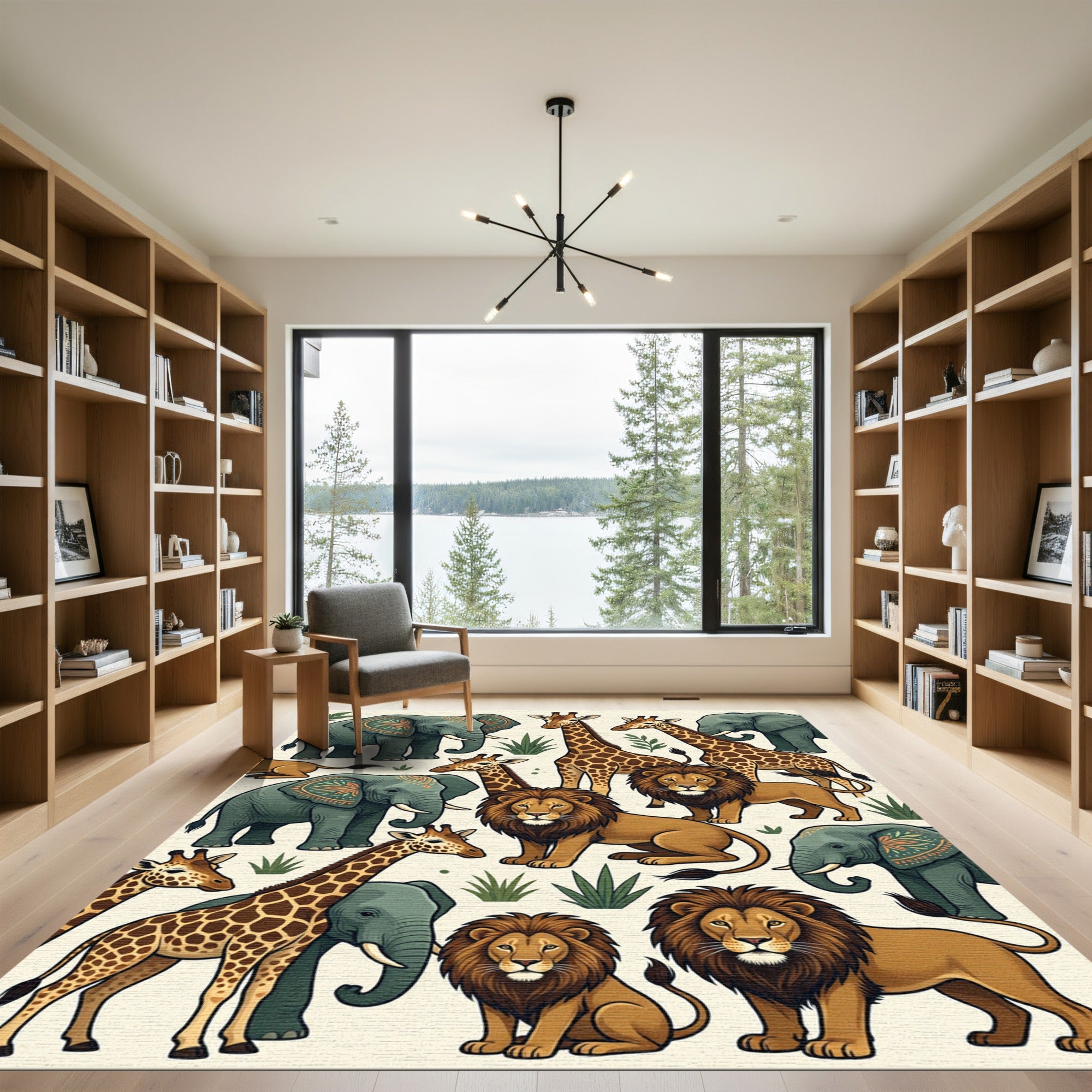 Safari Animals Jungle Savanna Illustration Rug