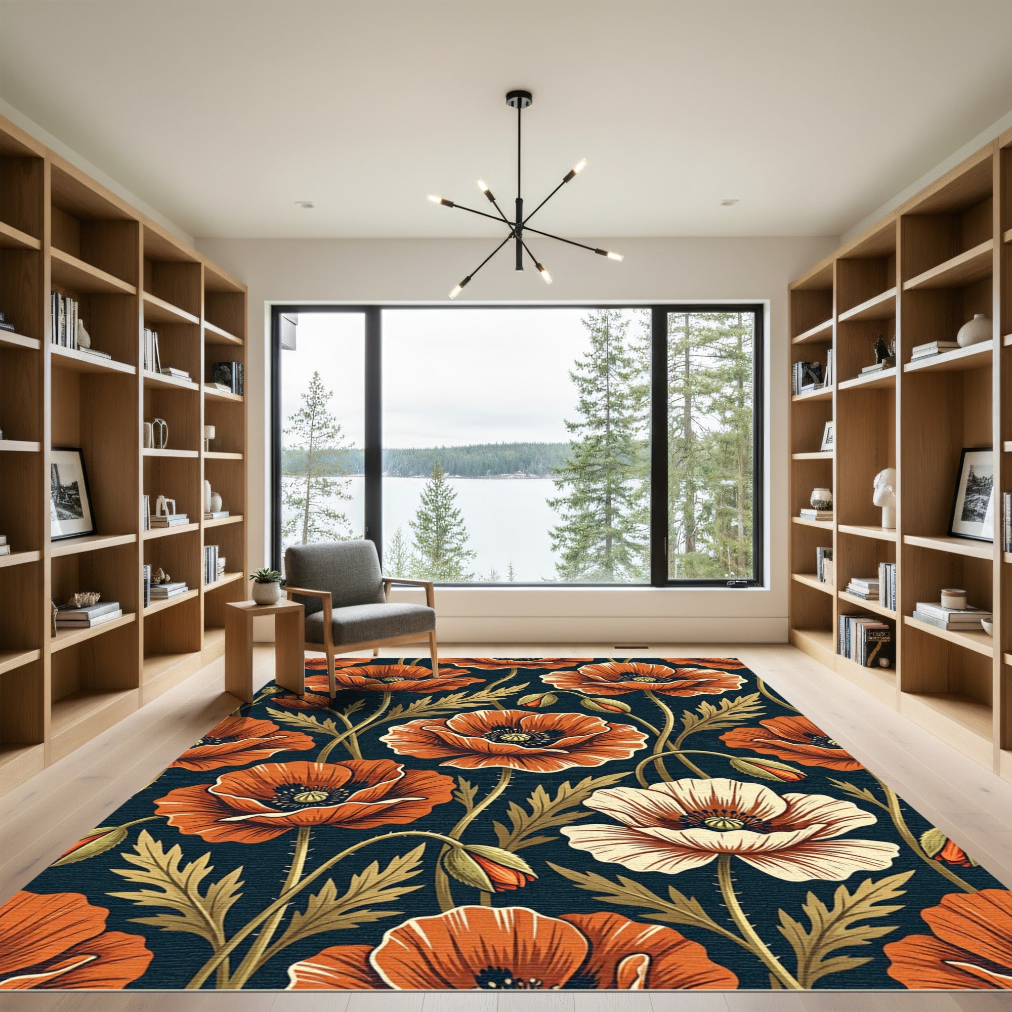 Botanical Poppy Bloom Deep Navy Rug