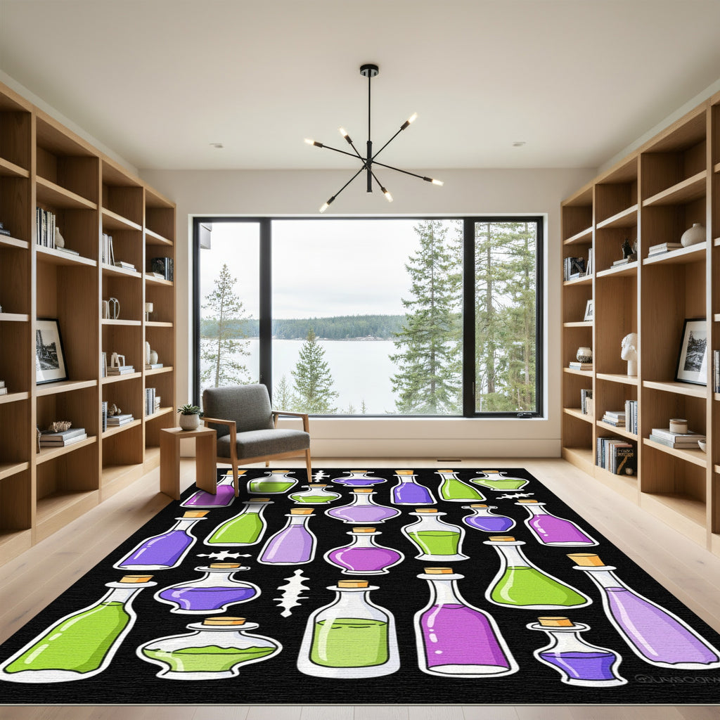 Purple Green Potion Bottles Collection Rug