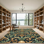 Gold Green Acanthus Scrollwork Wallpaper Rug